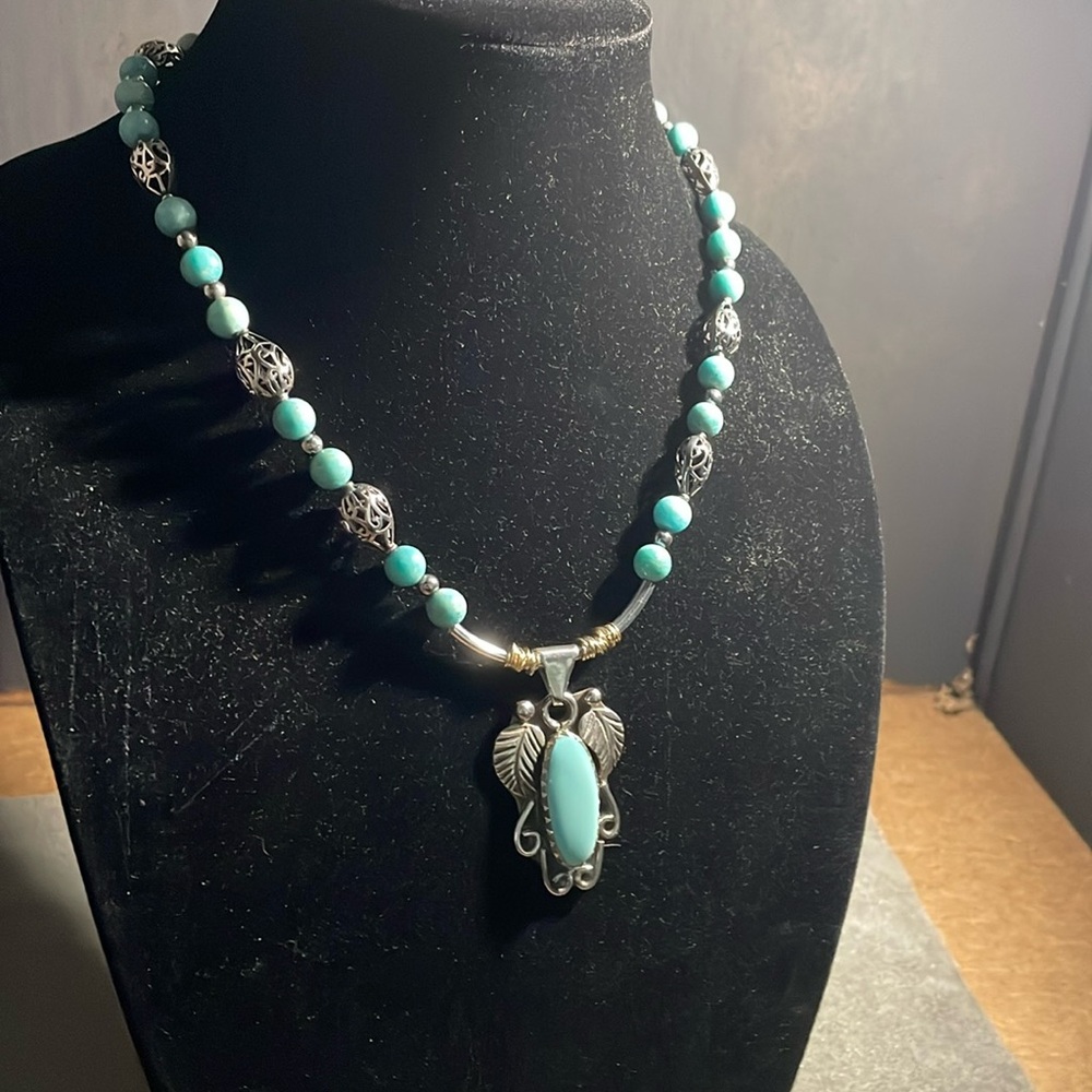 Stunning Designer made Turquoise and Sterling necklace.